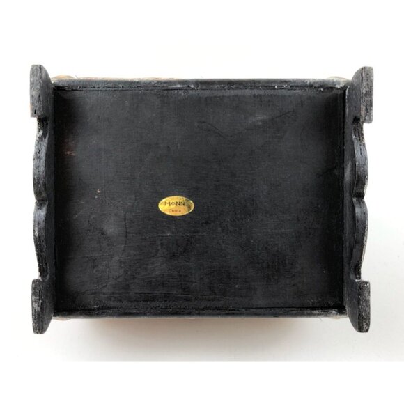 Mann Hinged Wooden Box Purse Metal Handle Footed Latch Pirate Chest MCM Jewelry - Picture 10 of 10